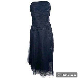 Liancarlo Couture Black Silk Lace Strapless Evening Cocktail Midi Dress Size 10
